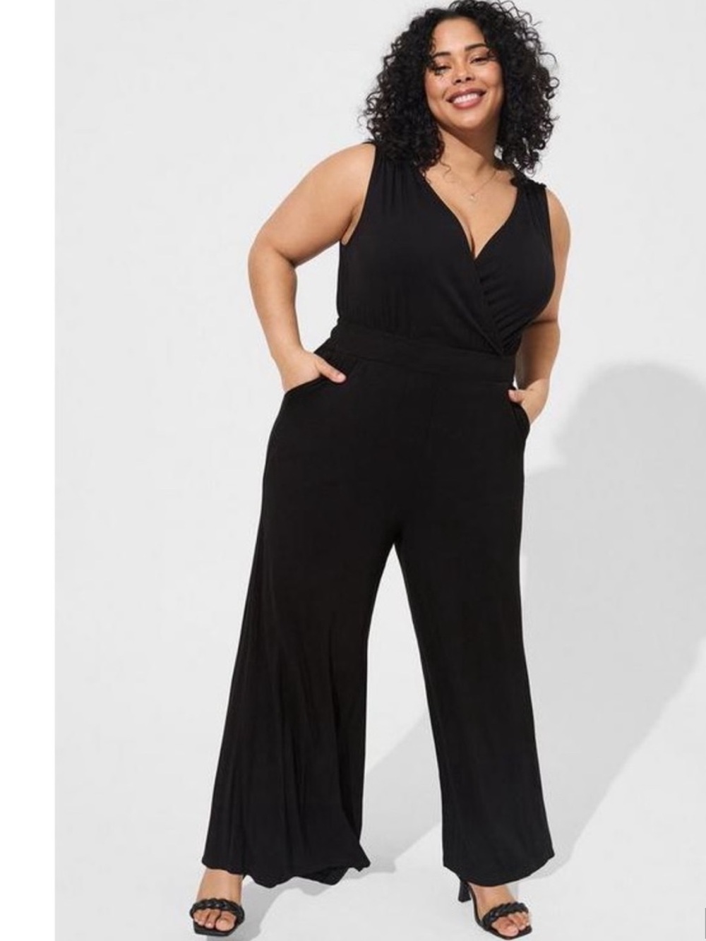 Torrid NWT Studio Knit Surplice Tie Back Jumpsuit in Deep Black Sleeveless - 2X